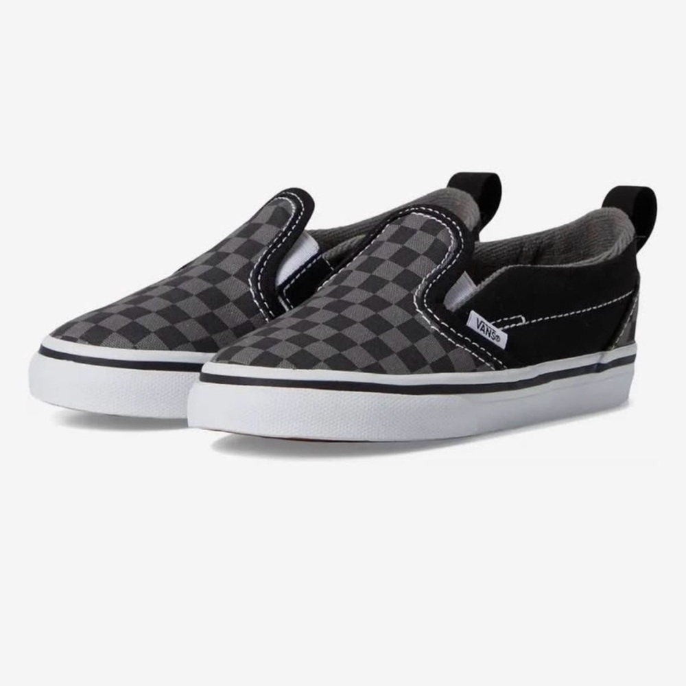 Vans Kids Checkerboard Slip-On Sneakers in Black and Gray